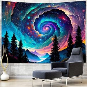 Galaxy Space Tapestry Colorful Starry Sky Tapestry Trippy Mountain Wall Decor